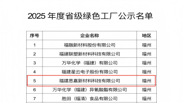 祝贺！福清思嘉登绿色工厂榜单